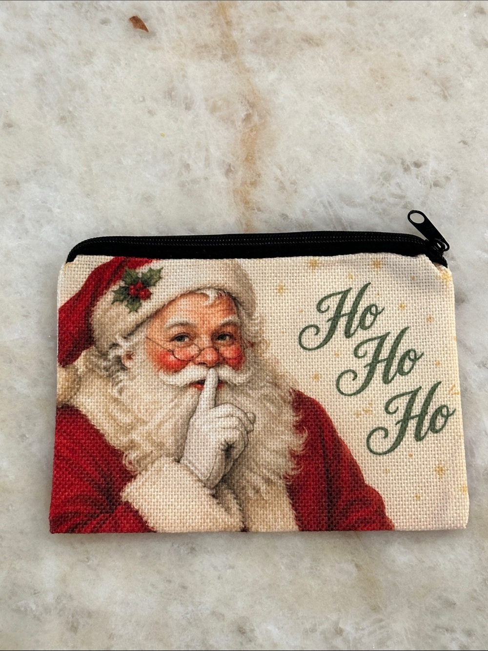 Santa 'Ho Ho Ho' Holiday Zip Pouch - Red and Cream